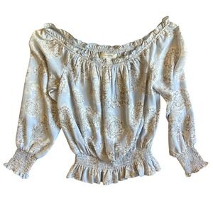 No Comment NY-LA Off-Shoulder Floral Peasant Blouse Smocked Blue Size M